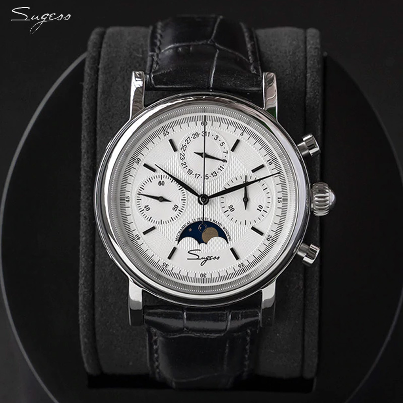 Moonphase Complication Watch - Sugess Herrenuhr Original-Uhrwerk ST1908 Mechanischer Kalender