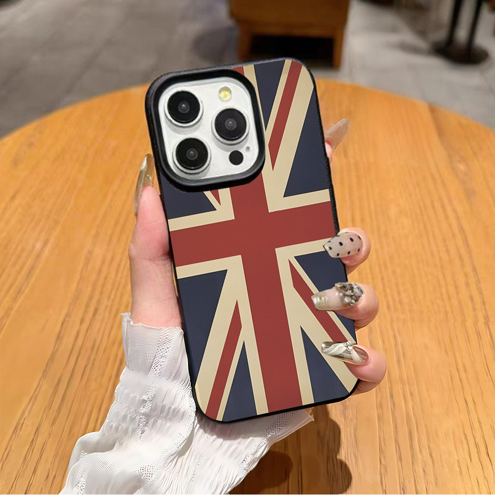 Luxury Watch Case - Luxuriöse Union Jack Lichee-Leder-Muster Handyhülle für