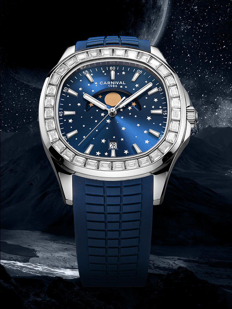 Moonphase Complication Watch - Schweiz Ronda Quarz-Karnevalsuhr für Herren, Saphirglas,