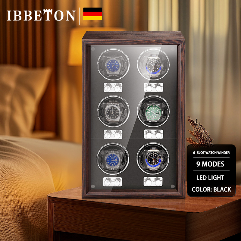 Luxury Watch Winder Box - IBBETON Luxusmarke Holz Uhrenbeweger High-End 6-Slot