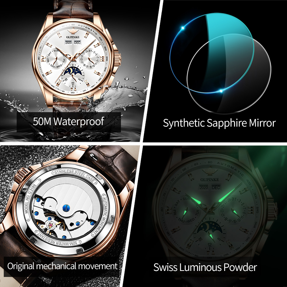OUPINKE 3189 Männer Vollautoma – Moonphase Complication Watch Bewertung und Preis